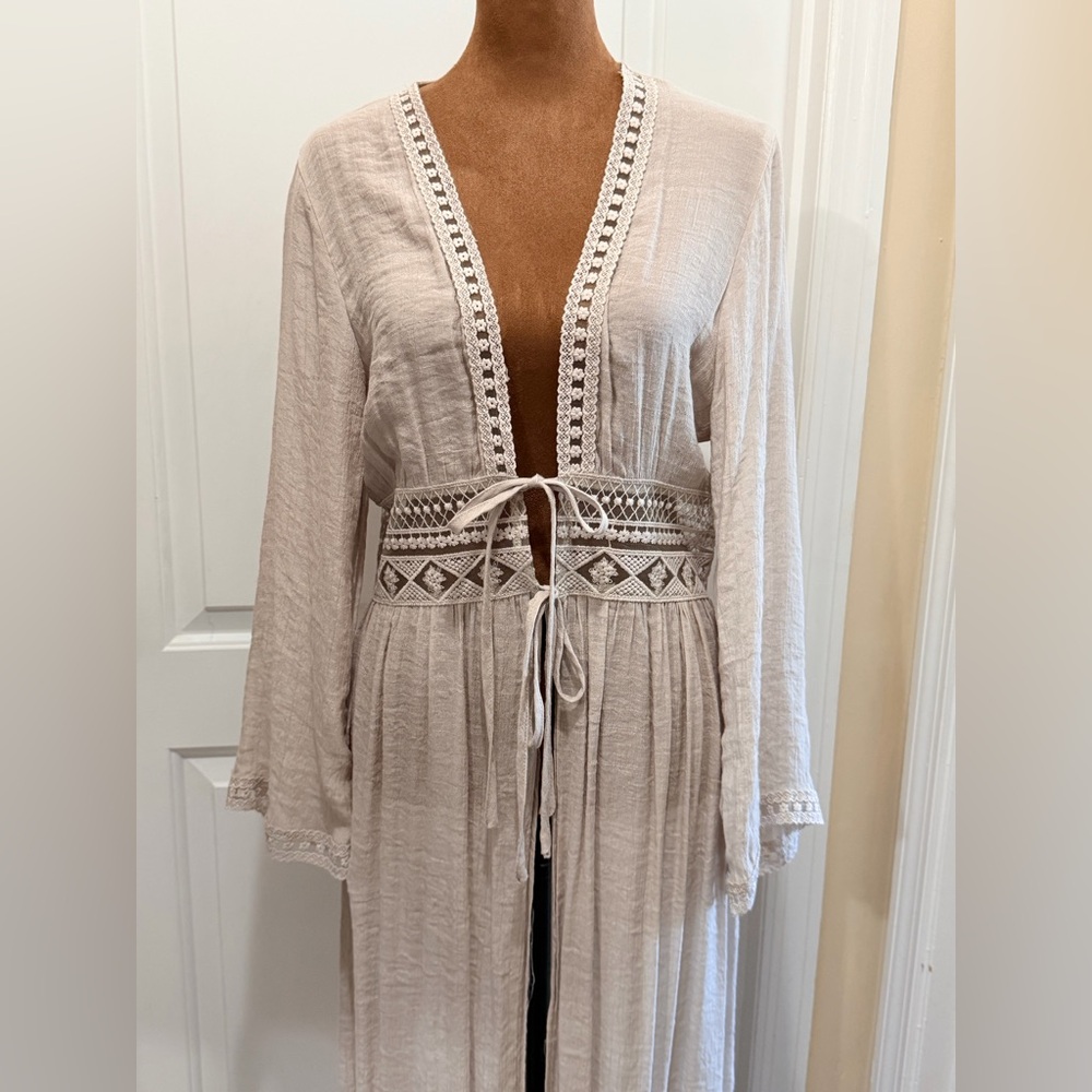 Rebellion Again BOHO Maxi Beach Cover up with Lace Trim Elegant and Lightweight - Picture 2 of 14
